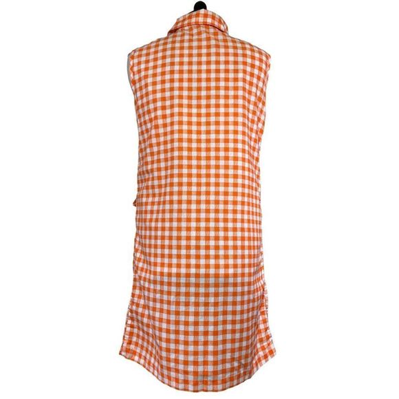 Handmade Orange and White Gingham Sleeveless Shift Dress with Pockets Size XL - Picture 3 of 4